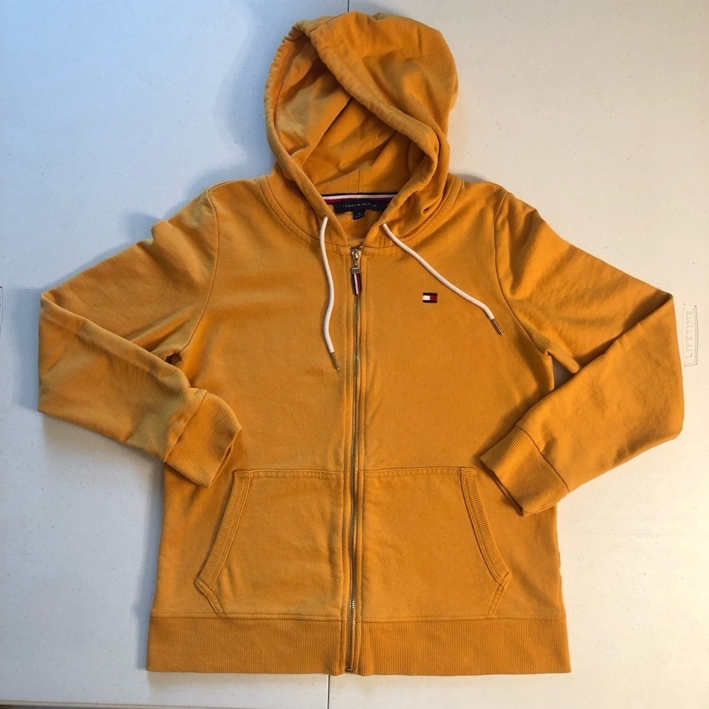 Tommy Hilfiger Yellow Zip Front Hooded Sweatshirt Size M